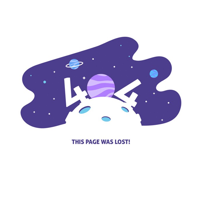 دانلود وکتور طرح فضایی ارور 404 با رنگ بنفش