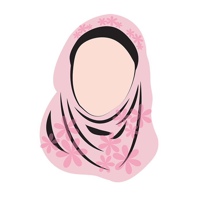 دانلود وکتور زن با حجاب مسلمان با روسروی صورتی گلدار