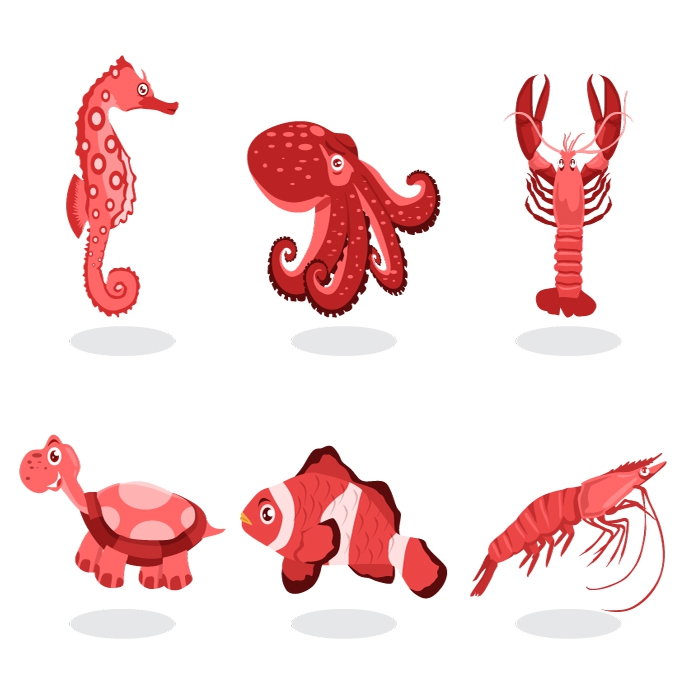 وکتور حیوانات دریایی مختلف