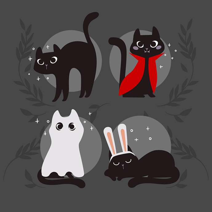 وکتور چهار گربه سیاه بازیگوش