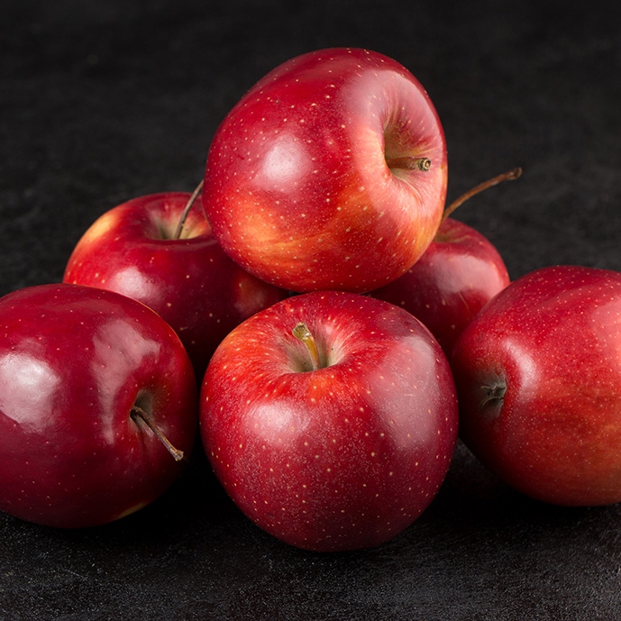 عکس با کیفیت شش سیب قرمز در زمینه تاریک