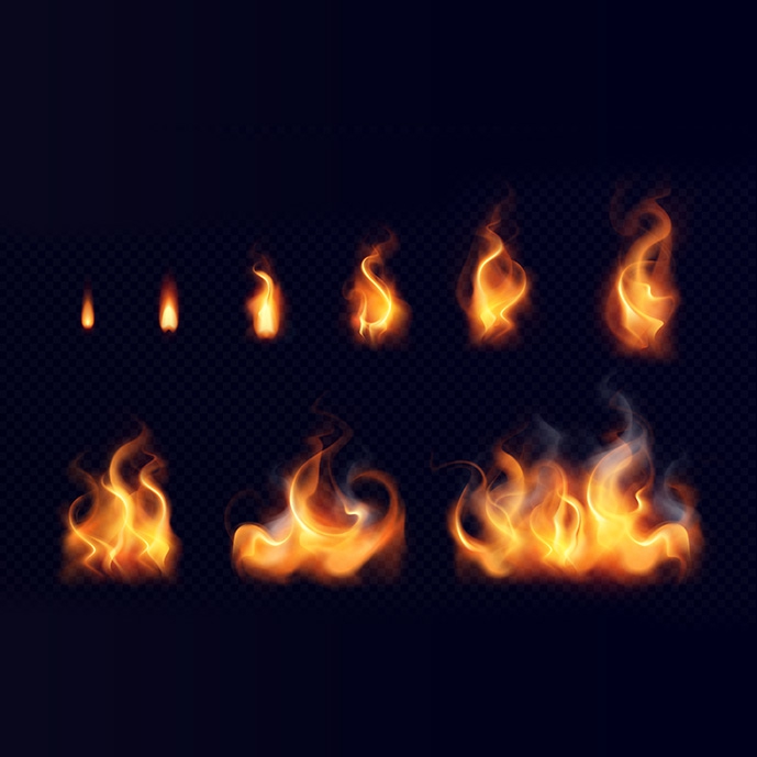 وکتور واقع‌گرایانه‌ی شعله‌های آتش در مدل‌های مختلف