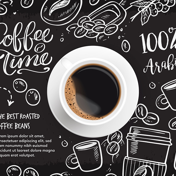 وکتور عکس واقع‌گرایانه‌ی قهوه با زمینه ی طراحی‎‌شده